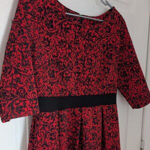 Red and black velvet dress, knee length, size S good for M.
